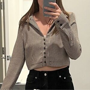 Zara Black & White Houndstooth Button-Down Shirt